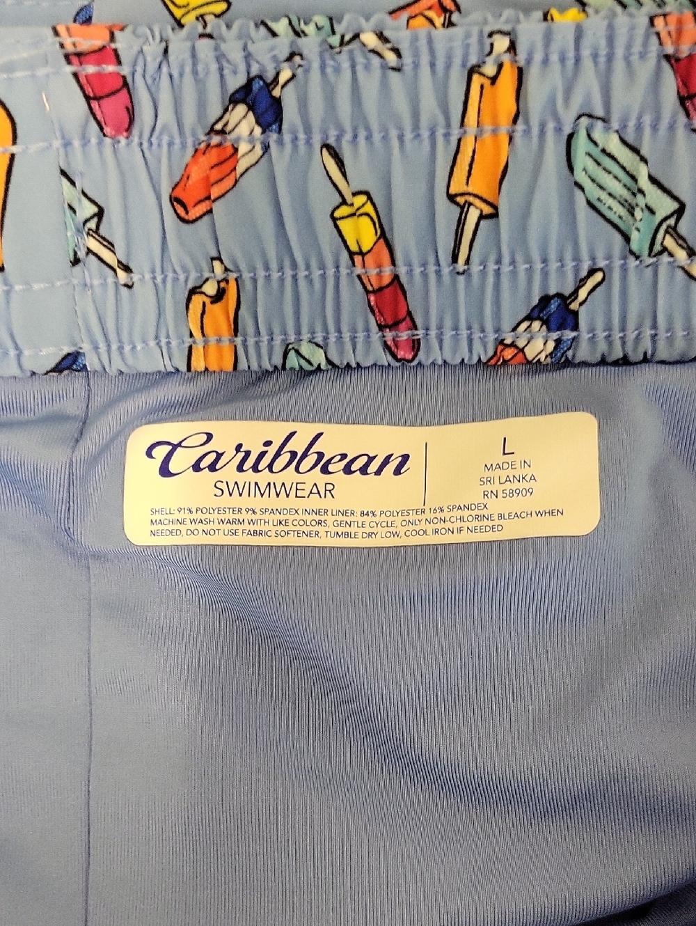 Caribbean Light Blue Swim Shorts with Colorful Popsicle Print Men's Large New - Picture 4 of 6